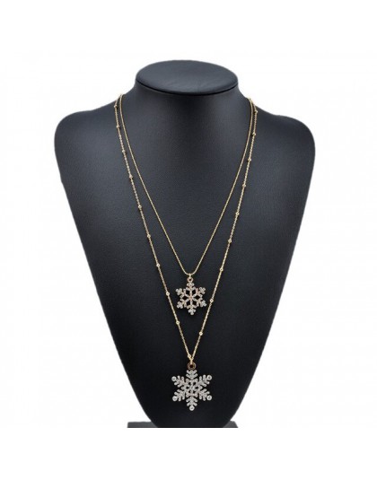 Moda złoty Rhinestone wisiorek w kształcie płatka śniegu naszyjniki długi sweter łańcuch podwójne warstwy naszyjnik i wisiorek p