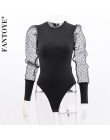 FANTOYE nowa koronkowa bufiaste rękawy damskie body jesień z długim rękawem Polka Dot Vintage kombinezon typu bodycon topy Skinn