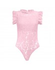 Seksowny erotyczny kombinezon jednoczęściowy kobiety drążą koronkowe Body Feminino Ruffles z krótkim rękawem Body topy Skinny Pa