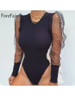 Forefair Mesh Sexy Body z długim rękawem kobiety jesień Body topy kobieta O Neck Slim Polka Dot czarny biały 2019 Body