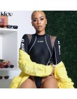 Kliou damskie body z pełnym rękawem z golfem mesh patchwork, nadruki, napisy 2019 nowe modne damskie, treningowe street casual p