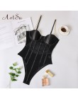 ArtSu metalowy łańcuszek pasy kombinezon bez pleców czarna siatka przezroczysty body Bralette damski bodycon kombinezon Club Par