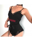 Rapcopter kobiety seksowne Body koronkowe haftowana litera ramiączka Lady Streerwear Pop Body kombinezon lato 2019 Pop Body
