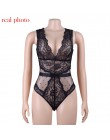 Kryptograficzne Sexy dekolt bez pleców koronki siatkowe Body kobiety bez rękawów drążą Sheer Teddy kobiet kombinezony moda ciało