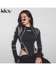 Kliou damskie body z pełnym rękawem z golfem mesh patchwork, nadruki, napisy 2019 nowe modne damskie, treningowe street casual p