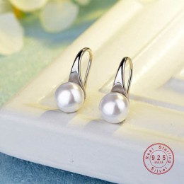 925 Sterling Silver duży jasny kolczyki proste okrągłe białe perłowe kolczyki biżuteria klasyczne kolczyki dla kobiet eleganckie