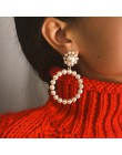 AENSOA Trendy kryształowe okrągłe kropla wisiorek kolczyki dla kobiet moda perłowe koraliki oświadczenie biżuteria kolczyki ślub