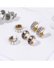 MENGJIQIAO 2019 nowa gorąca sprzedaż Vintage kolorowe Rhinestone kolczyki małe kółka kobiety moda imitacja perły półkole Pendien