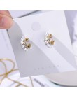 MENGJIQIAO 2019 nowa gorąca sprzedaż Vintage kolorowe Rhinestone kolczyki małe kółka kobiety moda imitacja perły półkole Pendien