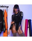 Kliou damskie body z pełnym rękawem z golfem mesh patchwork, nadruki, napisy 2019 nowe modne damskie, treningowe street casual p