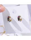 MENGJIQIAO 2019 nowa gorąca sprzedaż Vintage kolorowe Rhinestone kolczyki małe kółka kobiety moda imitacja perły półkole Pendien