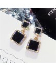 Kreatywne kolczyki 2019 czarny kwadrat geometryczne kolczyki dla kobiet kryształowe luksusowe ślubne kolczyki z kryształem złoty