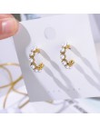 MENGJIQIAO 2019 nowa gorąca sprzedaż Vintage kolorowe Rhinestone kolczyki małe kółka kobiety moda imitacja perły półkole Pendien
