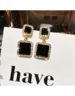 Kreatywne kolczyki 2019 czarny kwadrat geometryczne kolczyki dla kobiet kryształowe luksusowe ślubne kolczyki z kryształem złoty