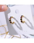 MENGJIQIAO 2019 nowa gorąca sprzedaż Vintage kolorowe Rhinestone kolczyki małe kółka kobiety moda imitacja perły półkole Pendien