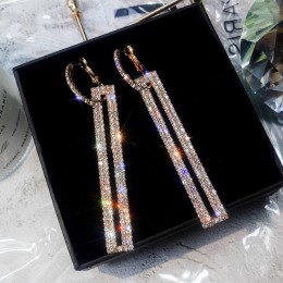 FYUAN Fashion długie geometryczne kolczyki luksusowe złoty kolor srebrny prostokąt kolczyki z kryształem dla kobiet Party biżute