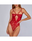 Kryptograficzny czerwony Strappy body wiązane seksowny kombinezon bez pleców kobiece ciało siatka przezroczysta koronka wycięcie