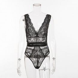 Kryptograficzne Sexy dekolt bez pleców koronki siatkowe Body kobiety bez rękawów drążą Sheer Teddy kobiet kombinezony moda ciało