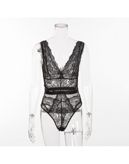 Kryptograficzne Sexy dekolt bez pleców koronki siatkowe Body kobiety bez rękawów drążą Sheer Teddy kobiet kombinezony moda ciało