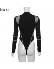 Kliou damskie body z pełnym rękawem z golfem mesh patchwork, nadruki, napisy 2019 nowe modne damskie, treningowe street casual p