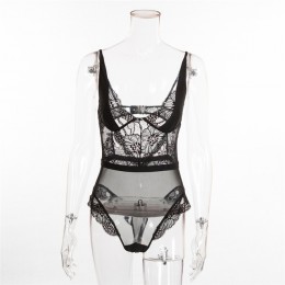 Kryptograficzna siatka przezroczysta koronka Body Sexy V-Neck kombinezony dla kobiet 2020 miś Catsuits moda Body Mujer odzież kl