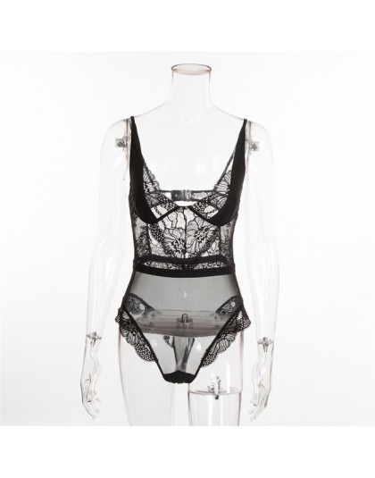 Kryptograficzna siatka przezroczysta koronka Body Sexy V-Neck kombinezony dla kobiet 2020 miś Catsuits moda Body Mujer odzież kl