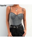 Rapwriter Spaghetti pasek Backless Slim Glitter Sexy body kobiety 2019 lato bez rękawów Bodycon Sheer otwórz krocza body