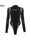 Kliou damskie body z pełnym rękawem z golfem mesh patchwork, nadruki, napisy 2019 nowe modne damskie, treningowe street casual p