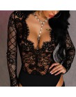 Mesh Lace kostium kąpielowy z wycięciami kobiety Sexy z długim rękawem dekolt w serek czarne body damskie 2020 wiosna lato moda 