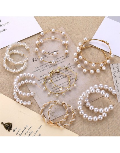 FNIO Big imitacja perły kolczyki 2019 dla kobiet Lover geometryczne złote okrągłe serce wypadnij zwisają kolczyk koreański komun