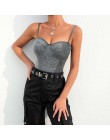 Rapwriter Spaghetti pasek Backless Slim Glitter Sexy body kobiety 2019 lato bez rękawów Bodycon Sheer otwórz krocza body
