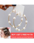 Prosty zwykły złoty kolor Metal Pearl Hoop kolczyki moda duże koło obręcze kreatywne kolczyki dla kobiet Party biżuteria