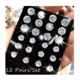 12 par/paczka AAA CZ błyszczące ślubne stadniny zestaw kolczyków dla kobiet mężczyzn biżuteria Crystal akcesoria Earing Oorbelle