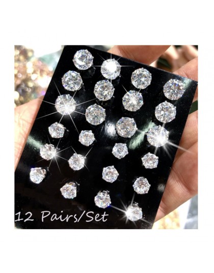 12 par/paczka AAA CZ błyszczące ślubne stadniny zestaw kolczyków dla kobiet mężczyzn biżuteria Crystal akcesoria Earing Oorbelle