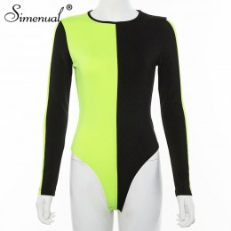 Simenual Patchwork Casual kobiety Neon body Bodycon moda z długim rękawem pajacyki kolor blokowanie moda kombinezony jednoczęści