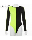 Simenual Patchwork Casual kobiety Neon body Bodycon moda z długim rękawem pajacyki kolor blokowanie moda kombinezony jednoczęści