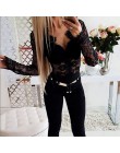 Mesh Lace kostium kąpielowy z wycięciami kobiety Sexy z długim rękawem dekolt w serek czarne body damskie 2020 wiosna lato moda 