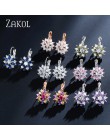 ZAKOL moda wzrosła złoty kolor Hoop kolczyki Flower klastrów jasny kryształ cyrkonu kolczyki dla kobiet Brincos biżuteria FSEP60