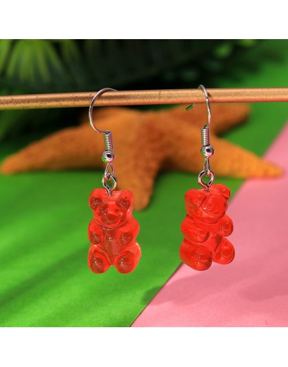 1 para kreatywny śliczne Mini Gummy niedźwiedź kolczyki minimalizm Cartoon Design kobiece kolczyki wiszące biżuteria prezent