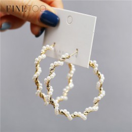Prosty zwykły złoty kolor Metal Pearl Hoop kolczyki moda duże koło obręcze kreatywne kolczyki dla kobiet Party biżuteria
