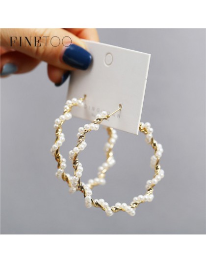 Prosty zwykły złoty kolor Metal Pearl Hoop kolczyki moda duże koło obręcze kreatywne kolczyki dla kobiet Party biżuteria