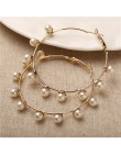 Prosty zwykły złoty kolor Metal Pearl Hoop kolczyki moda duże koło obręcze kreatywne kolczyki dla kobiet Party biżuteria