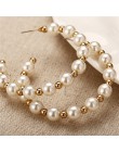 Prosty zwykły złoty kolor Metal Pearl Hoop kolczyki moda duże koło obręcze kreatywne kolczyki dla kobiet Party biżuteria