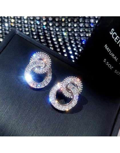 925 srebro kolor okrągły śliczne Bling cyrkon kolczyki z kamykami dla kobiet moda biżuteria 2019 nowe koreańskie kolczyki