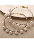 Prosty zwykły złoty kolor Metal Pearl Hoop kolczyki moda duże koło obręcze kreatywne kolczyki dla kobiet Party biżuteria