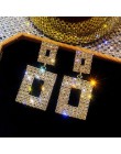 RscvonM luksusowe lśniące kryształowe kolczyki złoty kolor srebrny kwadratowy Rhinestone Dangle kolczyki dla kobiet biżuteria we