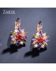 ZAKOL moda wzrosła złoty kolor Hoop kolczyki Flower klastrów jasny kryształ cyrkonu kolczyki dla kobiet Brincos biżuteria FSEP60