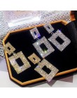 RscvonM luksusowe lśniące kryształowe kolczyki złoty kolor srebrny kwadratowy Rhinestone Dangle kolczyki dla kobiet biżuteria we