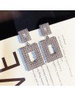 RscvonM luksusowe lśniące kryształowe kolczyki złoty kolor srebrny kwadratowy Rhinestone Dangle kolczyki dla kobiet biżuteria we