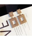 RscvonM luksusowe lśniące kryształowe kolczyki złoty kolor srebrny kwadratowy Rhinestone Dangle kolczyki dla kobiet biżuteria we